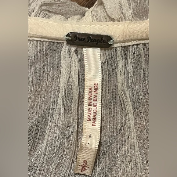 Free People Ivory Dream Sheer Split Neck Chiffon Sequin Cuff Boho Blouse Shirt S - Picture 8 of 8